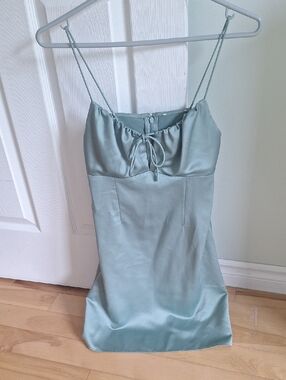 Slip Dress with Drawstring Front - Sage Green